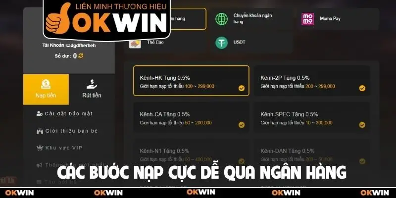 Các bước nạp cực dễ qua ngân hàng
