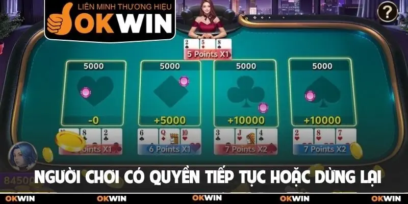 Liêng Okwin - Khám Phá Luật Chơi Và Chiến Thuật Bất Bại 3 Người chơi có quyền tiếp tục hoặc dừng lại trong 1 ván
