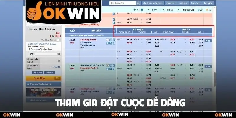Tham gia đặt cược dễ dàng